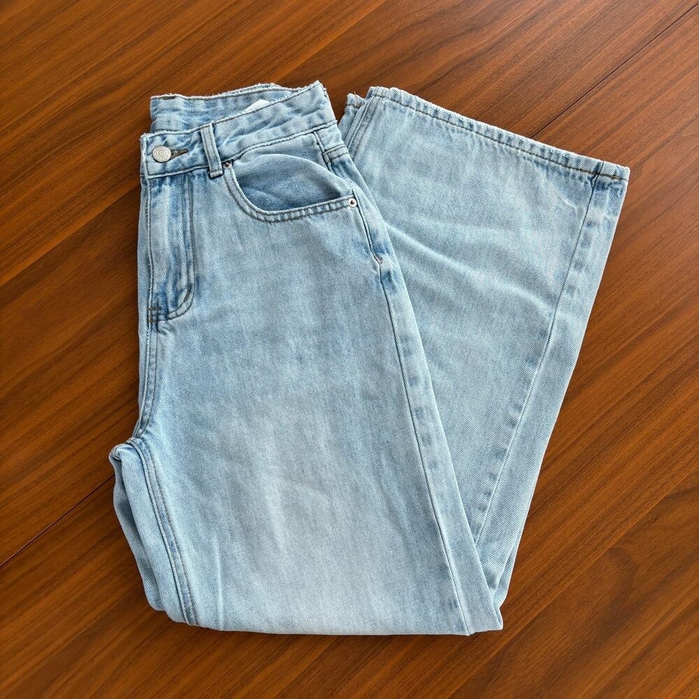 Women's Light Wash High‎ Waisted Wide Leg Jeans Light Blue Denim Pants Y2K Small